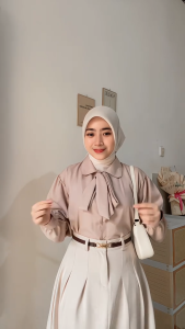 Kemeja Dasi Baju Atasan Wanita Lengan Panjang Polos Ootd Kekinian Bahan Shakilla Twill