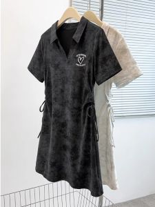 Summer 2025 French Style Tie Dye Dress plus Size Womens Clothing Beautiful Waist Cinching T-Shirt Short Skirt Cover Belly