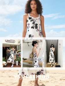 Womens Floral Spaghetti Strap Midi Dress - Elegant A-Line Sleeveless Sundress with Purple & Black Prints - Summer Casual Dress for Ladies