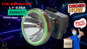 KAWACHI SENTER KEPALA PREMIUM 35W LB-836A TAHAN AIR 35 W 35 WATT RECHARGEABLE 6000MAH TAHAN 25 JAM LED SUPER TERANG BRIGHT FLASHLIGHT WATERPROOF BIG LAMP GARANSI LAZ COD BISA BAYAR DI TEMPAT GRAHA MART