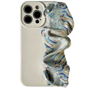 New Chinese Style Sea Salt Blue Cloud Silk Satin Luxury Court Embroidery Phone Case Compatible with  16Promax 17 Wristband