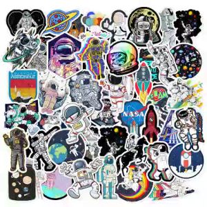 50pcs Stiker Motif Kartun Astronot Bahan Vinyl Anti Air Aesthetic
