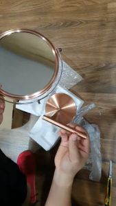 Gương trang điểm để bàn Đồng đỏ đèn LED phóng đại zoom x3 2 mặt xoay siêu nét Minh House