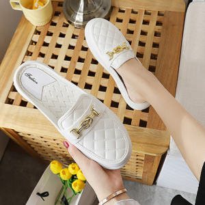 Stylish Half Slip-On Sandals Womens Foot Slimming Head Covered Summer Fashionable Outdoor Wearable Flat Heel Trendy Slippers