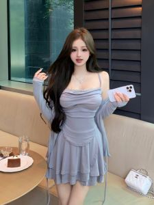 VKSOD | ชุดสามชิ้นเสื้อกั๊กลูกไม้เซ็กซี่เอวสูง ชุดกระโปรงสั้นฤดูร้อนสำหรับผู้หญิง สไตล์ Pure Desire ป้องกันแสงแดด ผ้าฝ้ายผสมโพลีเอสเตอร์