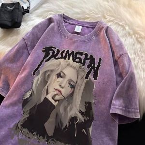 PAZHAOLANG | Oversized American Hip-hop Style Character Print Heavyweight Washed T-shirt