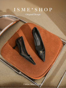 Hong Kong Style Womens High Heels Slip-On Velvet Shoes Pointed Toe Fashionable Summer New Low Heel Anti-Slip Office Wear