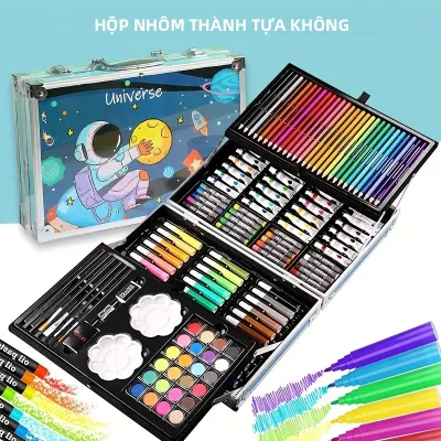 Bộ Dụng Cụ Vẽ Tranh Cao Cấp 145 Món Hai Lớp Gồm Bút Chì Màu Phấn Dầu Màu Nước Dùng Cho Thủ Công Mỹ Nghệ