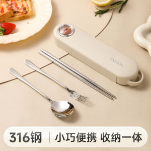 Convenient Portable 316 Stainless Steel Dining Set Student Chopsticks Spoon Fork Storage Box Outdoor Travel Friendly Eco Cute