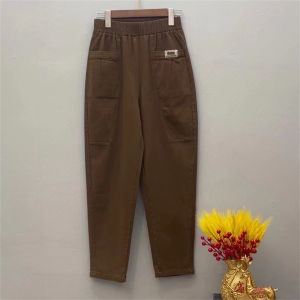 กางเกงลำลองผู้หญิงทรงหลวมเอวยางยืดทรงห้าส่วน กางเกงขายาวทรงฮาราจูกุ ทรงหลวม ทรงหลวม ทรงหลวม