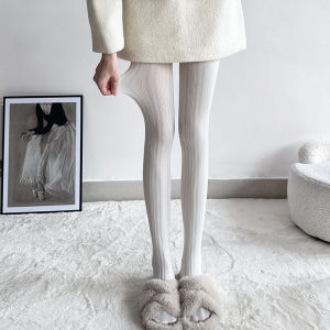 ถุงน่องผู้หญิงสีขาวบางสไตล์โลลิต้าฤดูใบไม้ผลิและฤดูใบไม้ร่วงทรงกระบอกยาวสีขาวลายข้าวโพด Pure Desire กางเกงขายาวสำหรับใส่ลำลอง