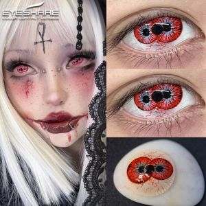 คอนแทคเลนส์คอสเพลย์ EYESHARE 2 ชิ้น สีแดง สำหรับฮาโลวีน คอนแทคเลนส์สีขาวสุดแปลกตา คอนแทคเลนส์สีดำสำหรับแต่งหน้าสไตล์อนิเมะ