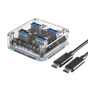 ORICO USB HUB Transparent 4 Port USB Splitter Switch USB3.0 5Gbps High Speed for Moblie Phone Computer Laptop PC Tablet (MH4UC)