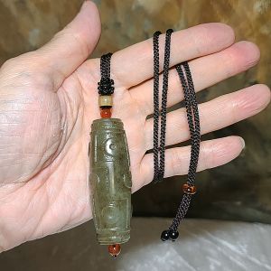 Extra large premium Nephrite caramel brown 9 Eyes Dzi pendant / handheld (with certificate) 优质和田玉且末糖九眼天珠大吊坠手把(带证书)