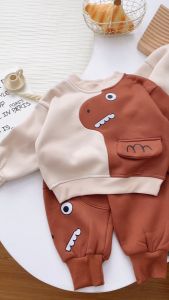 Bộ Nỉ Dài Tay Thu Đông In Miệng Khủng long Chất Nỉ Cực Ấm Cho Bé Trai Bé Gái Từ 8-19kg SUMO CITY