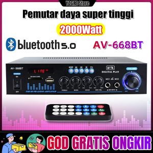 2000Watt Bluetoth Power Amplifier AV-668BT Ampli Stereo Karaoke USB TF FM Radio Home Theater 2.0 Channel Amplifier Treble Bass Booster