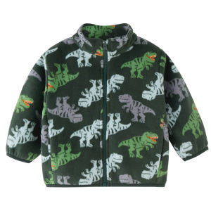 Childrens Fleece Jacket Dinosaur Cartoon Print Loose Casual School Uniform Base Layer Baby Thin Fleece Top Zipper Closure Polyester Fiber