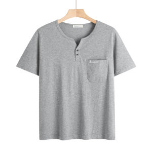 เสื้อยืดคอกลมแขนสั้นผ้าฝ้ายแท้สำหรับผู้ชาย ทรงหลวม สำหรับผู้สูงอายุ ฤดูร้อน 2025 แบรนด์เนม ระบายอากาศได้ดี ดูดซับเหงื่อ นุ่มสบาย