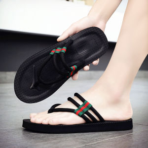 High-End Mens Summer Outdoor Sandals Anti-Slip Beach Thong Slippers Casual Breathable Flat Heel Rubber Sole Thong Slippers