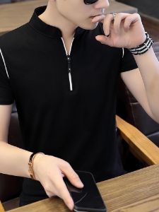 Áo Thun Nam Tay Ngắn Mùa Hè Ice Silk Slim Fit Polo Cổ Đứng Thời Trang Thương Hiệu Quần Áo Công Sở Thường Ngày Cotton 95% Polyester 5%