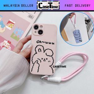 REDMI 9A 9C 9T 10A 10C 12C 13C 14C 15C Note 9 9s 10 10s 11 11s 12 13 14 Pro Pro+ Plus 4G 5G TPU cute rabbit bear rope bangle strap phone case casing cover 手机壳