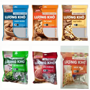 Viên năng lượng dinh dưỡng lương khô các vị Hạt Điều Hạnh nhân Hạt óc chó Gạo lứt ăn kiêng Rong biển Mix vị trái cây túi 320g ăn vặt healthy food no lâu giảm cân Lucas Farm shop