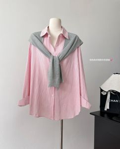 เสื้อเชิ้ตลายทางลำลอง Ree สำหรับผู้หญิง ชุดสองชิ้น แขนยาว ปกโปโล ทรงหลวม ฤดูใบไม้ร่วง 2025 ฤดูใบไม้ผลิ