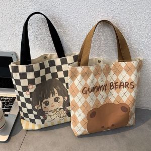Cute Canvas Handbag Lunch Box Bag Versatile Work Commute Bag High Aesthetic Value Tote Bag for Children Zipper Closure