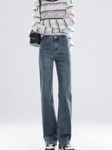 Slim Straight Jeans Womens High Waist Loose Wide Leg Pants Retro Style Spring Autumn Cotton Stretch Denim Long Trousers