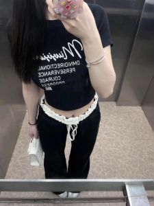 Pure Cotton Short Sleeve T-Shirt Women Summer Street Style Sweet And Spicy Short Length Belly Baring Fashionable Casual Fit