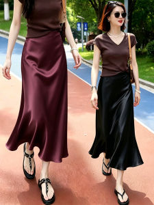 Acetic Satin Fish-Tail Design Long Skirt