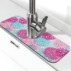 VIKAMA Spring Flower Colorful Leaves Kitchen Sink Splash Guard Faucet Faucet Guard Draining Mat for Kitchen Bathroom Home Decor