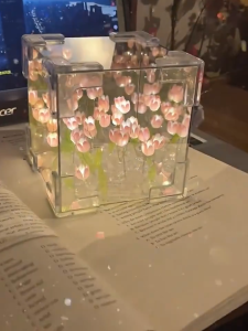 FUN POINT Handmade DIY Tulip LED Night Light Mirror Home Decor Creative Atmosphere Lamp for Girl Bedside Diy Gift