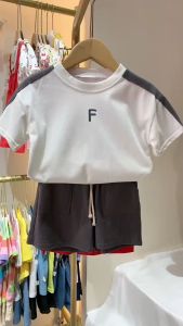 Bayi Anak laki laki Huruf Lengan Pendek Celana pendek warna solid Kapas Jas Baju Katun Pakaian Setelan