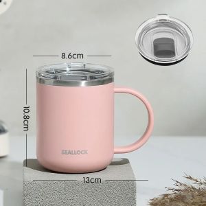 450ml Water Cup Stainless Steel Liner Double Layers Coffee Milk Cups with Plastic Lid Portable Home Office Drinking Tools Gifts