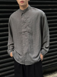 New Chinese Style Linen Fancy Stand Collar Shirt Mens Long Sleeves Spring and Summer Casual Loose Shirt Coat Tide