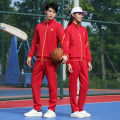 Men's and Women's Podium-Wear Autumn and Winter Chinese Team Basketball Sports Suit Martial Arts Table Tennis Training Fitness Wear National Service Red. 