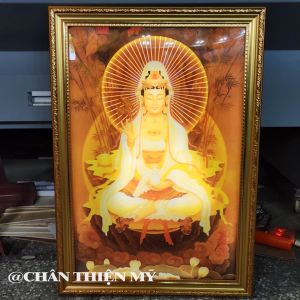 Tranh Điện Quan Thế Âm Bồ Tát Có Đèn Trang Trí Bàn Thờ Phòng Thờ Treo Tường DQTAN-127