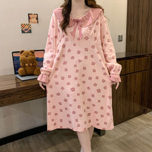 Áo Ngủ Lông Cừu Dày Cỡ Lớn Cho Nữ Mùa Thu Đông 2025 Phong Cách Công Chúa Dài Vừa Phải in Họa Tiết Hoa Dài Tay Cổ Bồng