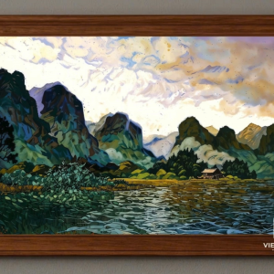 Tranh Nghệ thuật "Núi Và Hồ Nước 3" VIETSMART ART - Acrylic trên toan vải 60 x 90cm
