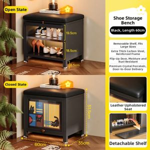 MEISD | Vintage Steel Shoe Storage Bench for Home Entryway