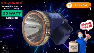 Senter Kepala Mini Kawachi 25w 25 Watt Cree LED Super Terang LG-251M / LY-251M Waterproof Rechargeable Camping Battery 3500mAh Tahan Hingga 25 Jam SOS Dimmer Cahaya Putih / Kuning Garansi COD Bayar di Tempat Graha Expo