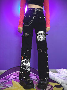 Dark Black Streetwear Punk Style Casual Pants New Arrival Versatile Millennium Girl Spicy Long Trousers for Young Women