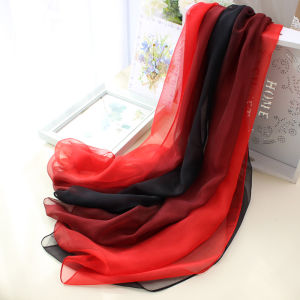 Thin Long Gradient Color Silk Scarf for Women Georgette Fabric Dance Fitness Scarf Large Size Shawl Spring Autumn Summer Use