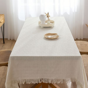 Cotton Linen Beige Tablecloth: Perfect Tassel Decor for Weddings & Parties