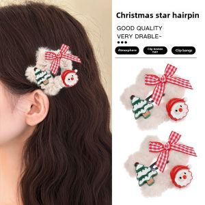 Christmas Plush Star Hair Clip Santa Claus Side Clip Forehead Bangs Hair Clip Womens Autumn Winter BB Clip Fashionable Hair Accessories