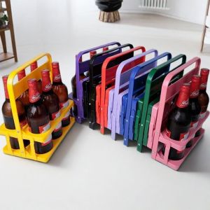 Creative six bottle portable beer rack plastic beverage basket portable foldable cocktail storage basket camping beverage rack