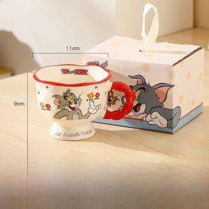 Ceramic Cat And Mouse Cup High Foot Drinking Water Cup for Office Milk Coffee Breakfast Cartoon Mugs Home Decorative Accessories