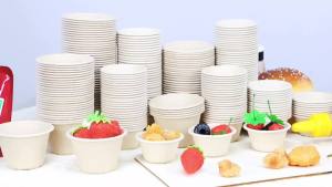 100 Pack Natural Bagasse Fiber Bowls 2oz Paper Cups Microwavable Safe Sample Snack Charcuterie Serving Cups for Sauce Portion Condiment Ice Cream Food Desserts