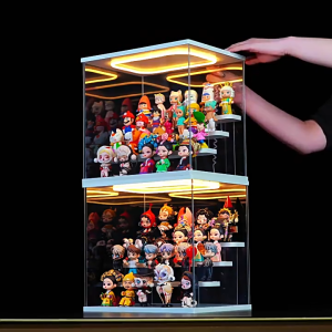 Kotak Pameran Akrilik Lutsinar Kotak buta penyimpanan kabinet akrilik  Acrylic Display Box With Ring LED Lights 盲盒 收納 展示盒 亞克力展示盒